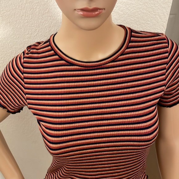 American Eagle Striped Crew Neck Crop Top - Picture 2 of 7